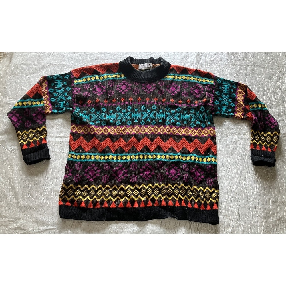 Vintage Sheplers Southwestern Geometric Fair Isle Sweater Mens Small Multi Color